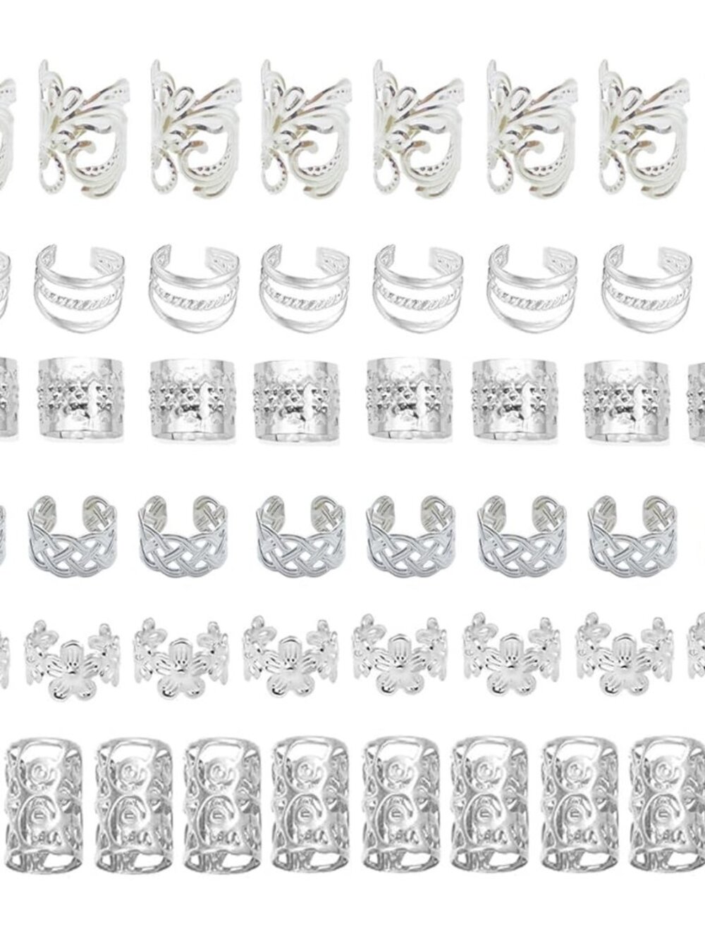 60Pcs Hair Jewelry Braid Cuffs Silver hair Jewels for Women Dreadlock Hair Charm